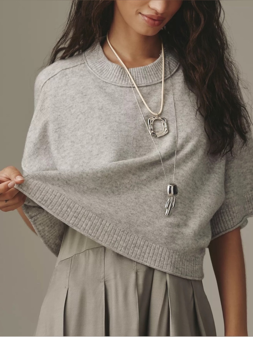 Anthropologie Goldie Crew Neck Cashmere Sweater Short Sleeve Top Light Grey XS